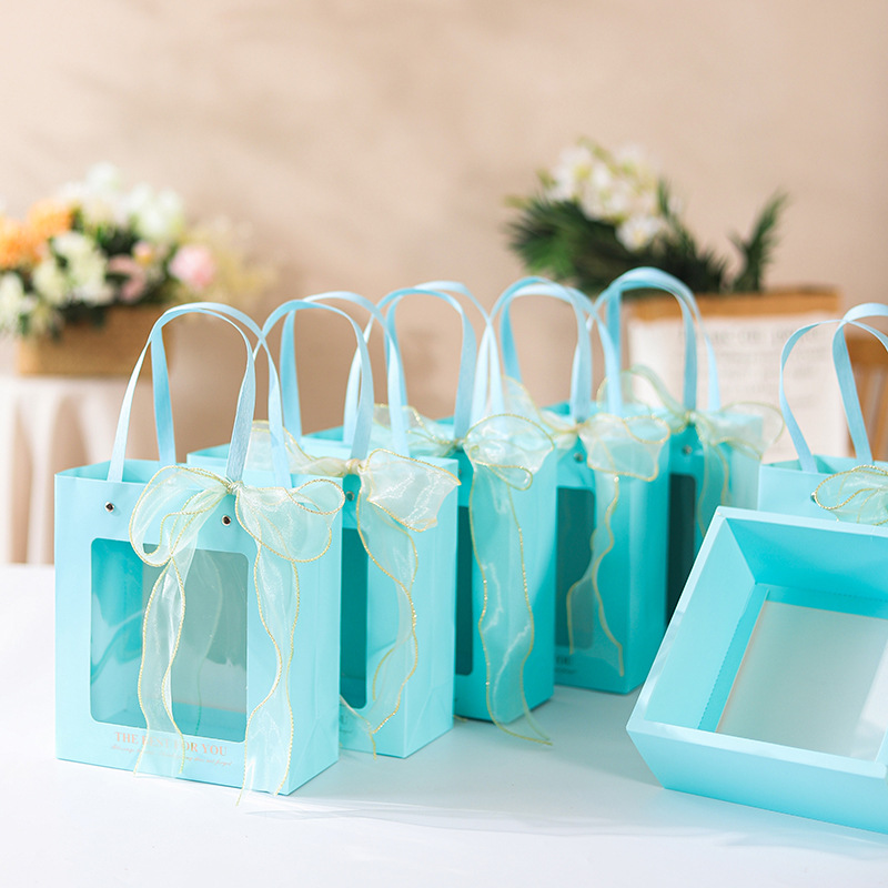 Transparent window gift box empty box portable drawer type blue souvenir gift box Women's Day gift box