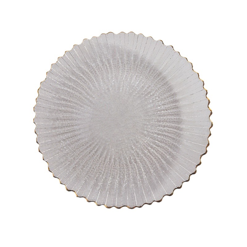 Bandeja de vidrio transparente de estilo insi, bandeja de frutas de borde de hielo, bandeja de postre de la Sala de estar doméstica, bandeja de frutas secas