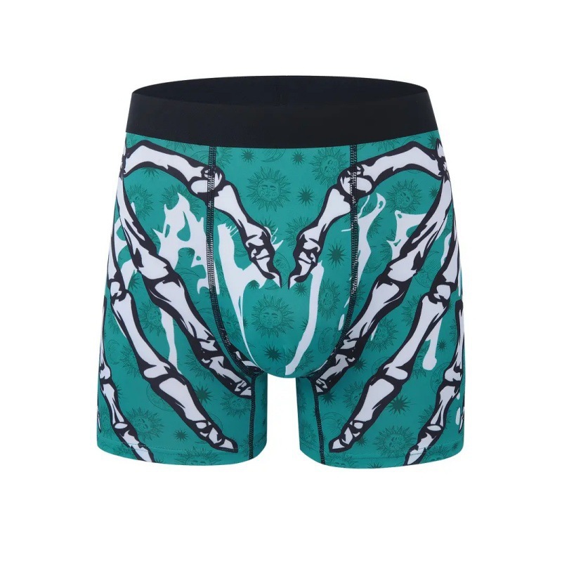 Ropa interior de longitud media de ángulo plano delgado de cintura media sexy para hombres Venta caliente Esqueleto que lema Graffiti Impresión 3D