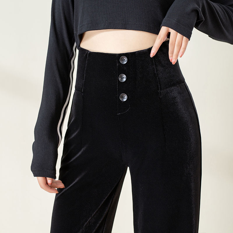 Golden Velvet Wide-leg Pants Women's Spring and Autumn Black High Waist Slimming Narrow Pants Women's Hanging Velvet Straight Long Pants