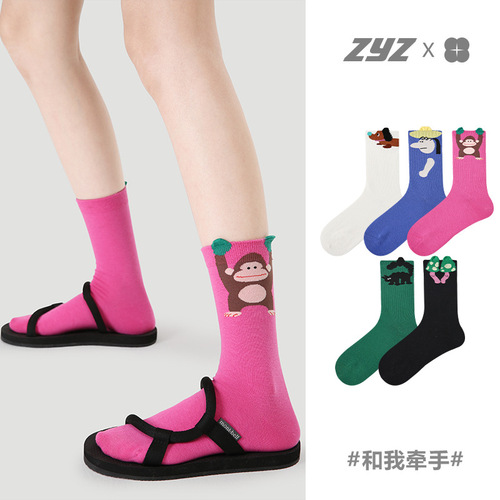 Renaissance original women's socks spring and summer three-dimensional puppy socks women's ins trend mushroom boneless cotton mid-calf socks