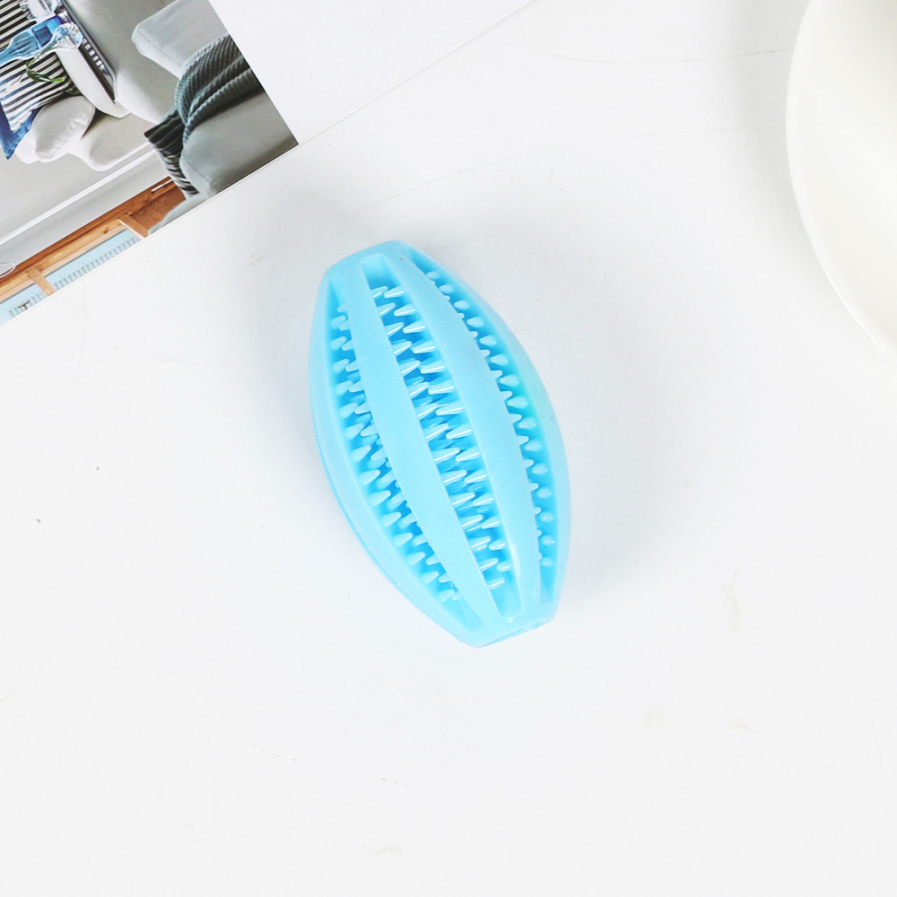 Temu juguete para perros mordedura de mascotas rugby rompecabezas molar resistente a los mordiscos TPR Bola de comida de goma suministros para mascotas