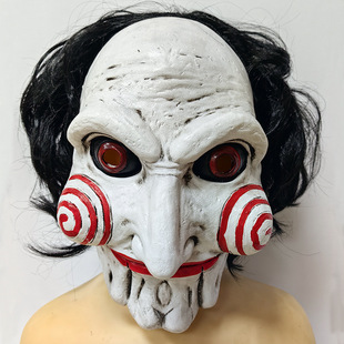 SAW SAW ghost theme mask electric SAW killer movie mask Halloween with hair horror mask headgear