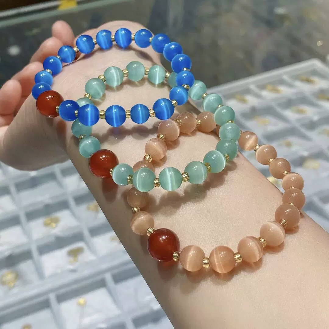 新款猫眼石珠手链配饰天然玛瑙珠女款时尚手串直播金店小礼品批发