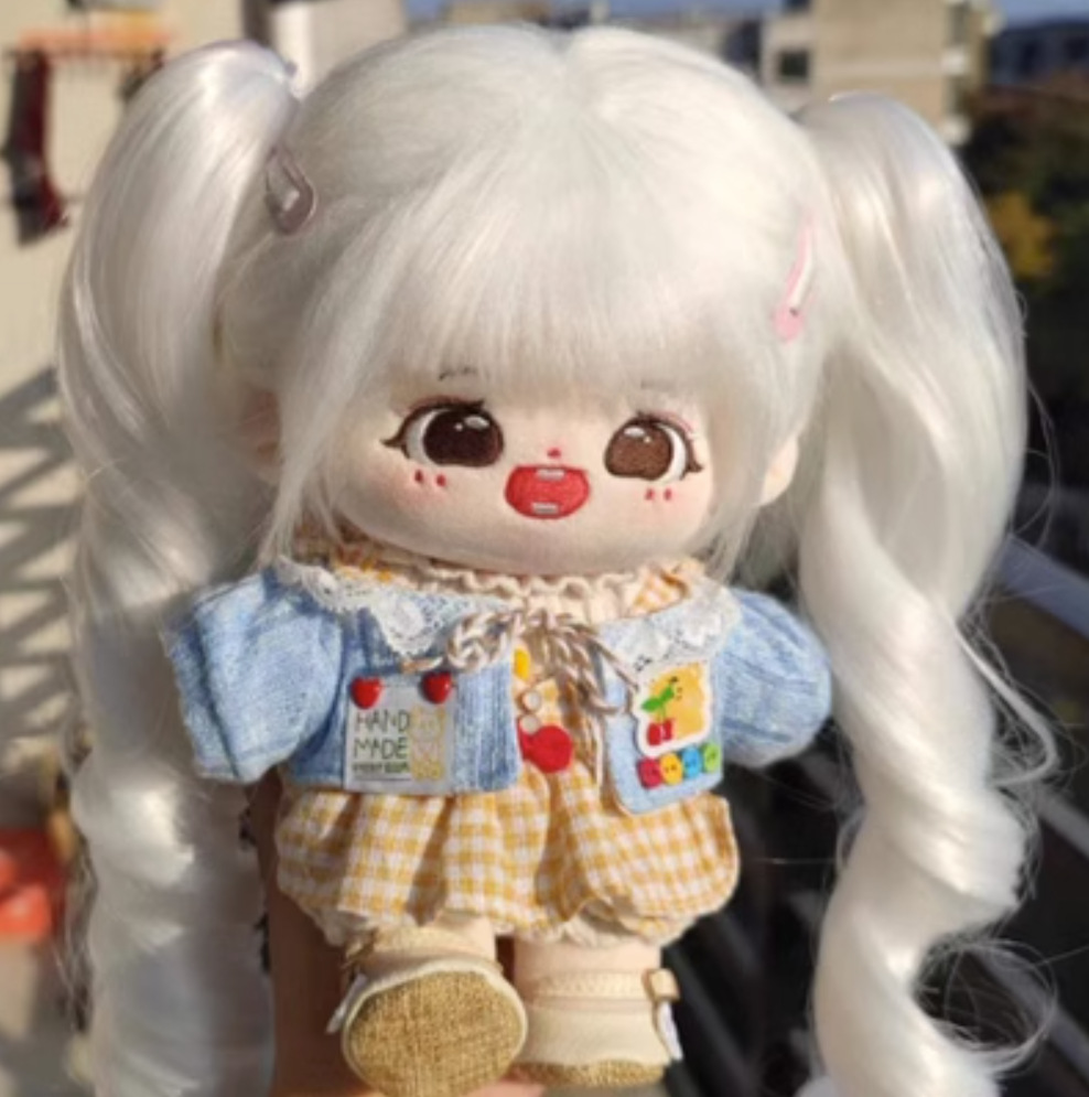 20cm algodón muñeca peluca Cola de Caballo Pelo Largo doble cola de caballo rizado en forma de humano clip de garra en stock