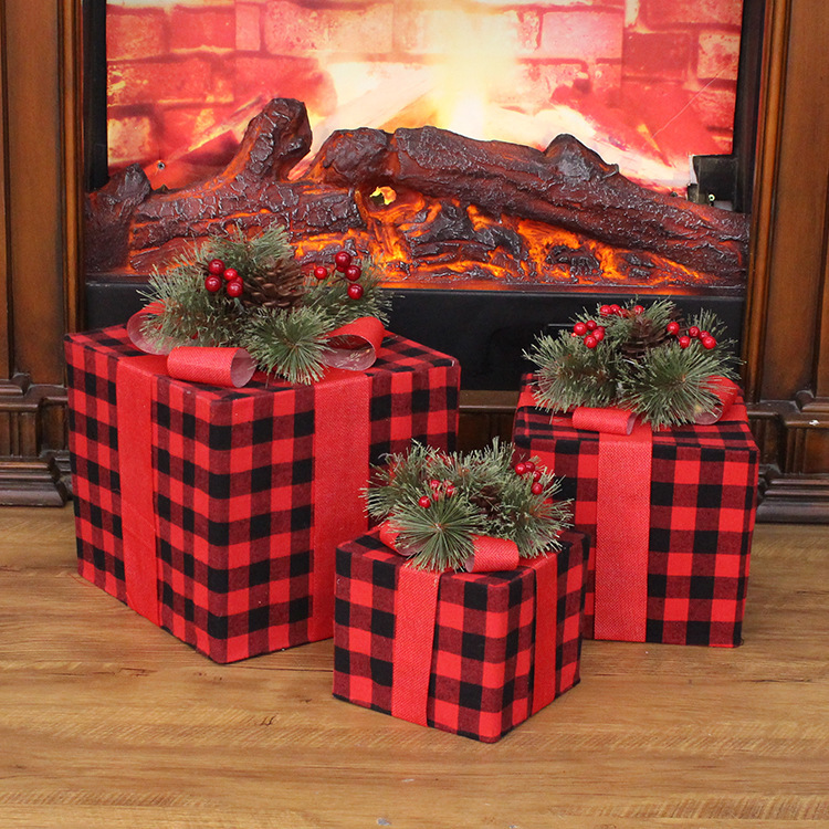 Caja de regalo de Navidad de tres piezas Bolsa de regalo de hierro de Navidad Accesorios de decoración de escena navideña Decoraciones navideñas debajo de los adornos del árbol