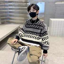 男童毛衣条纹格子儿童针织衫批发年新款秋冬套头加厚宝宝冬季童装