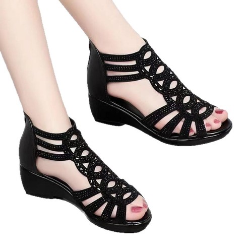 Soft Leather Roman Sandals for Women Summer Soft Sole Mother Shoes Fashion Outdoor Women Sandals Wedge Heel for Women