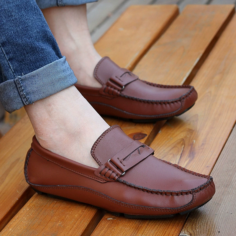 Летняя мужская повседневная обувь, универсальная ленивая обувь, модная обувь из воловьей кожи в Корейском стиле, мужская обувь без шнуровки на мягкой подошве