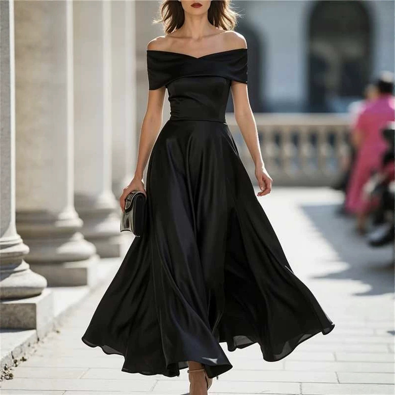 (AZ self-developed) 2026 European and American cross-border women's off-shoulder waist-cinching elegant party evening dress