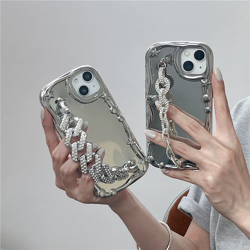 欧美气质水钻电镀夸张手链适用苹果15promax镜面iphone14手机壳港