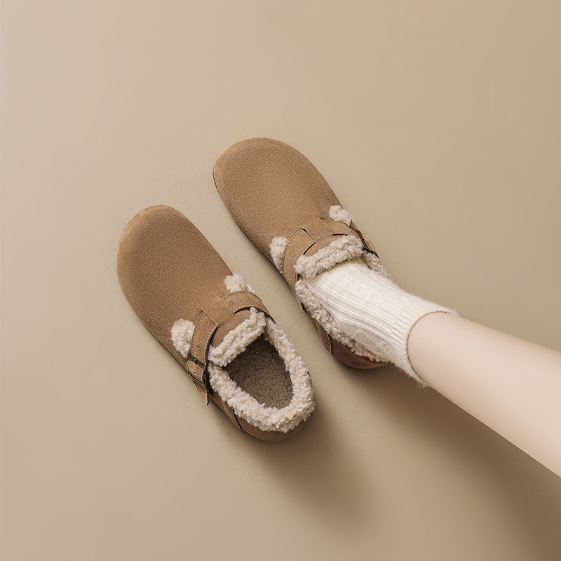 Zapatos Birkenstock Augu Shiden con Forro Polar para Mujer, Invierno 2025, Nuevos Zapatos Planos de Algodón para Nieve, para Uso en Exteriores con Peluche