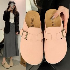 復古包頭拖鞋女2024新款時尚舒適磨砂厚底半拖懶人一腳蹬軟底拖鞋