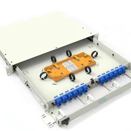 Синий световой коммуникационный 24-портовый 1U роскошный выдвижной фиксированный оптоволоконный бокс распределительная рамка для оптического кабеля доступ