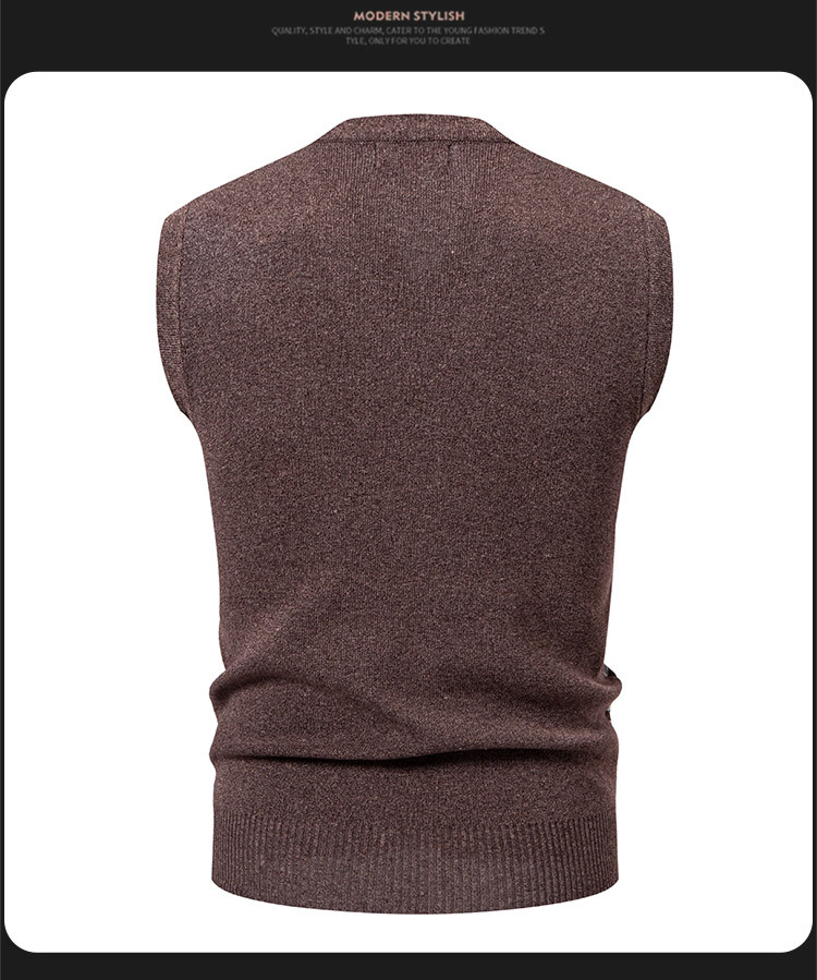 Vêtements pour hommes - Gilet en maille pour hommes - Pull d'hiver/automne ajusté à col en V sans manches - Cardigan décontracté à rayures jacquard pour jeunes_voghion.com
