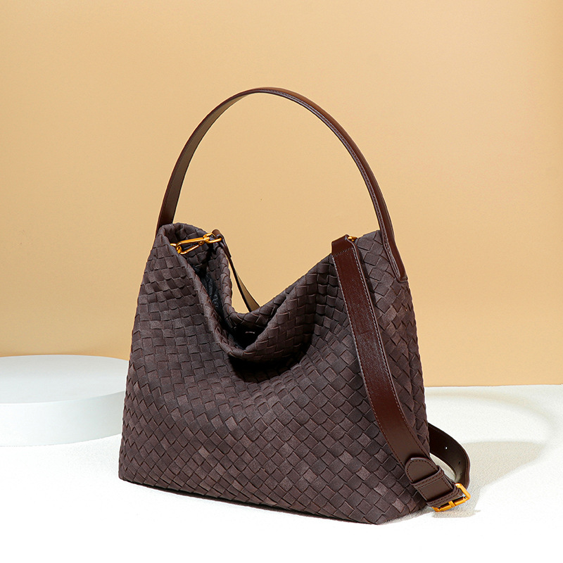 Luxury Large Capacity Women's Woven Bag - Shoulder Crossbody Underarm Bucket Bag Matte Suede Tote - Thumbnail 3