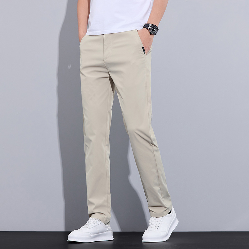 Men's Simple Solid Color Versatile Slimming Comfortable Light Business Pants Summer Men's Fashion Light Luxury Small Straight Casual Pants