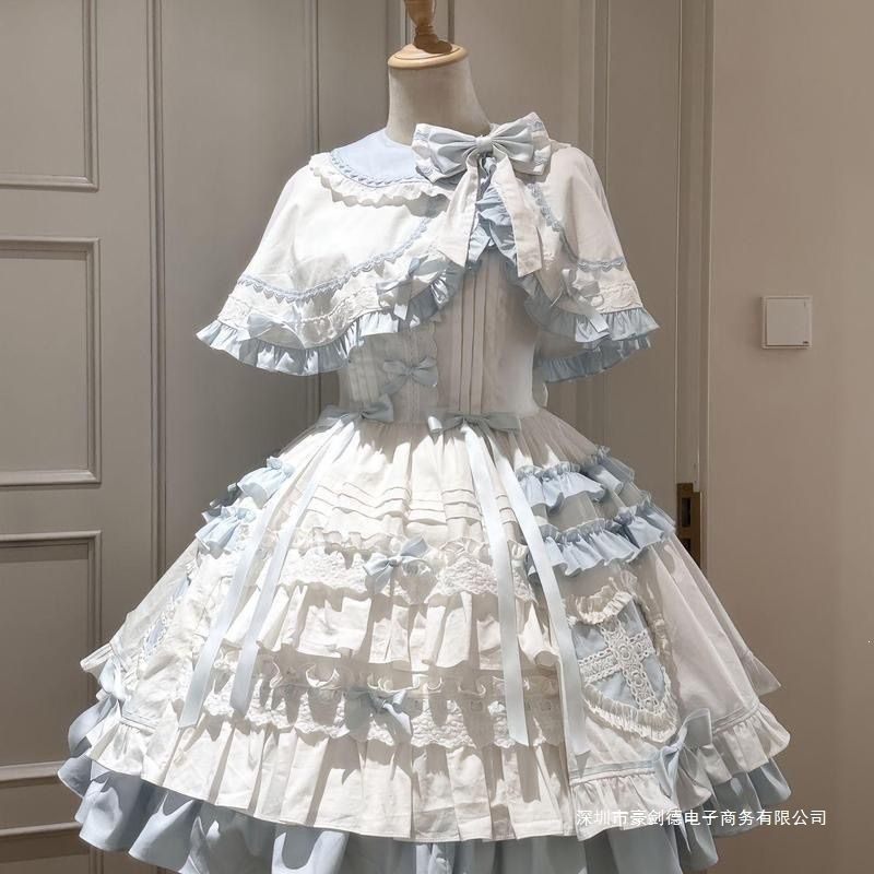 橱窗玩偶蓝白doll感少女甜美爱心斗篷JSK蛋糕裙飞行日记lolita