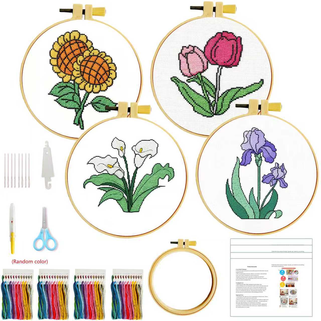 Nuevo cross-border diy simple hecha a mano para principiantes paquetes de materiales lindos dibujos animados flores niños bordados image 4