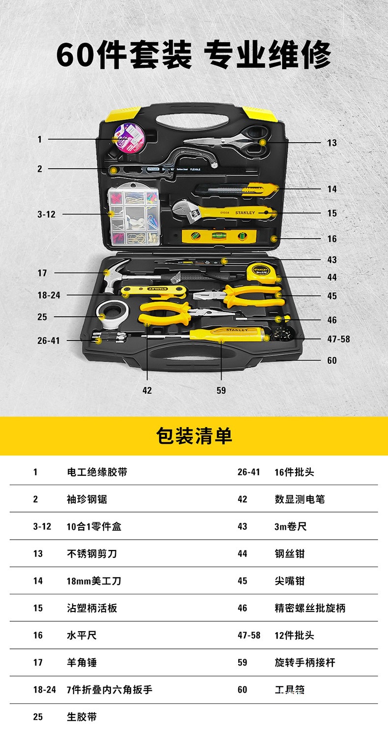 Yunjie Stanley Tool Box Repair Tool Set Combination Hardware Tool Collection Complete Set of Electrician and Car Repair Tools