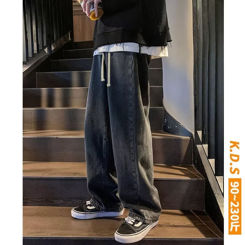 2024 otoño nuevos jeans rectos para hombres pantalones largos casuales de marca de moda deportiva holgados