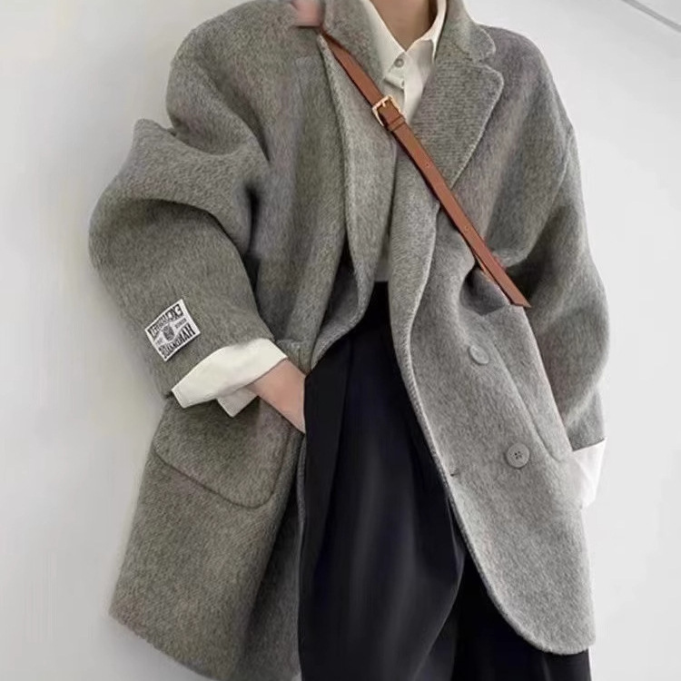 Double-Sided Wool Outwear for Women, Small Autumn and Winter New Korean Style Small Suit Wool Outwear Thick Herringbone Casual