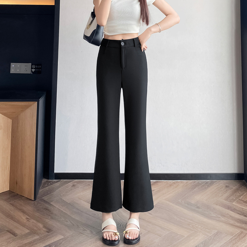 Black Cropped Flared Pants for Women, Summer Thin Style, 2026 New Versatile Slim-Fit Petite Flared Pants 16019