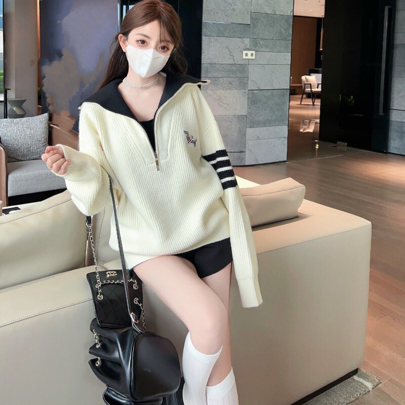 Autumn and Winter New Embroidered Puppy Loose Casual Zipper Knitted Jacket Cardigan