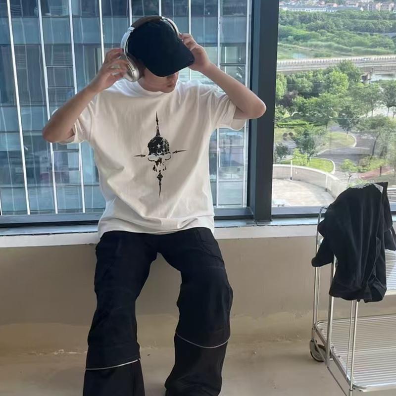 2025 New High Street Mob Club Park Jae-van Same Style Skull Print Short-sleeved All-match Niche T-shirt for Men and Women