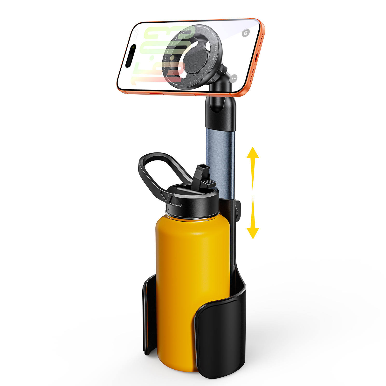 Car-mounted magnetic cup holder and phone stand 2-in-1 retractable cup holder aluminum alloy multifunctional drink rack