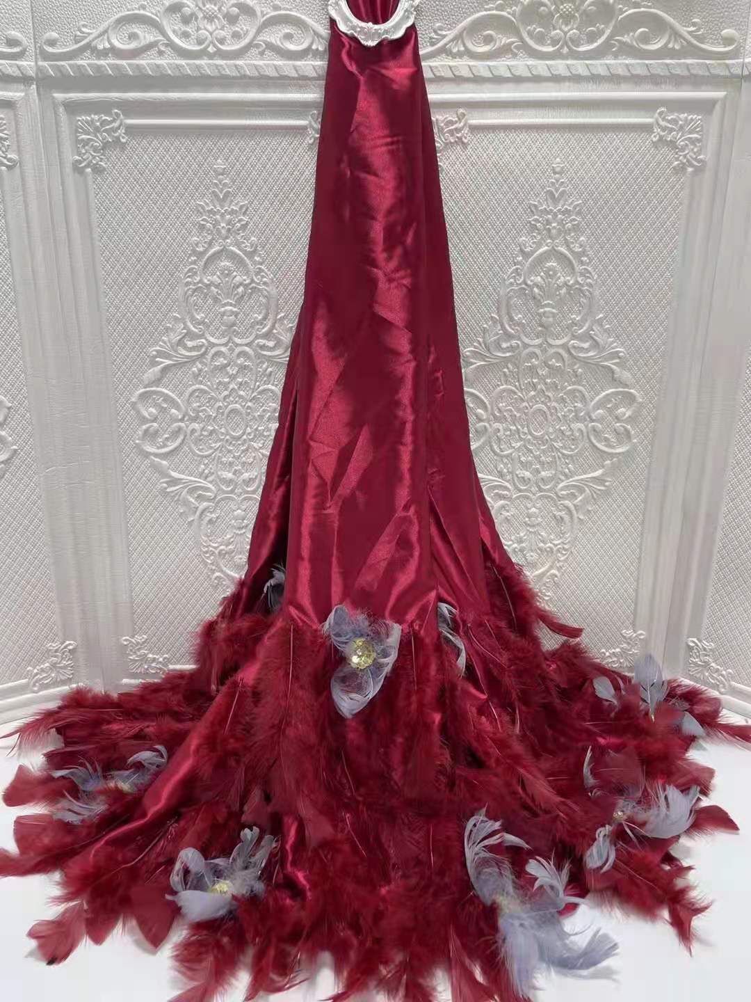 3D french lace feather bead sequins embroidered cloth french lace dress