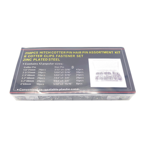 Cross-border 250pcs cotter pin R type pin combination set galvanized steel hook hairpin fastener set
