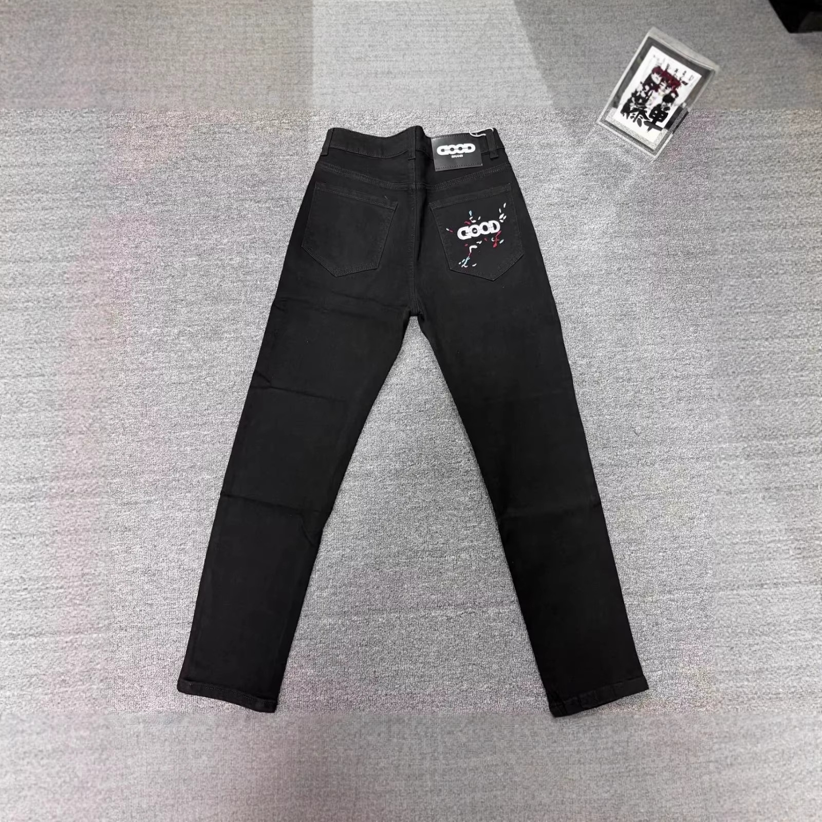 Men's Slim Fit Stretch Jeans Premium Black Denim Pants Casual Style Colorful Pocket Embroidery_mkmklike.com