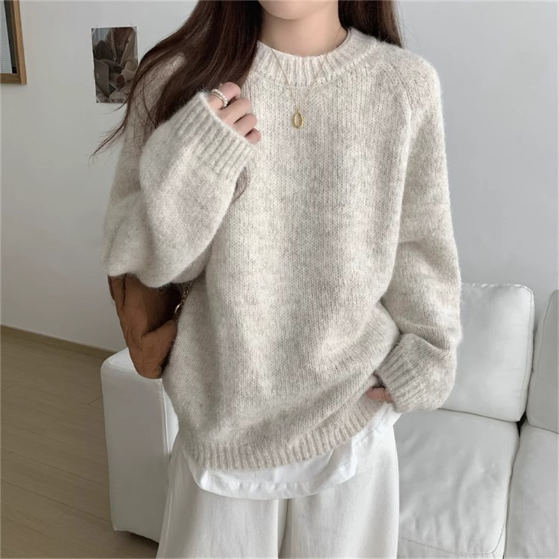 Round Neck Lazy Style Pullover Knitwear for Women in Autumn and Winter New Japanese Style Style Loose and High-End Soft Waxy Inner Knitwear Top Round Neck Lazy Style Pullover Knitwear for Women in Autumn and Winter New Japanese Style Style Loose and High-End Soft Waxy Inner Knitwear Top