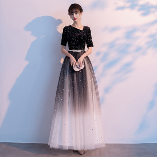 Black Evening Dress Dress Women's 2022 New Adult Choir Costume Banquet Host Costume Fairy Long