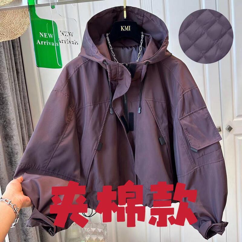 超好看工装风短款冲锋衣连帽风衣外套女小个子宽松休闲夹克春秋款|undefined
