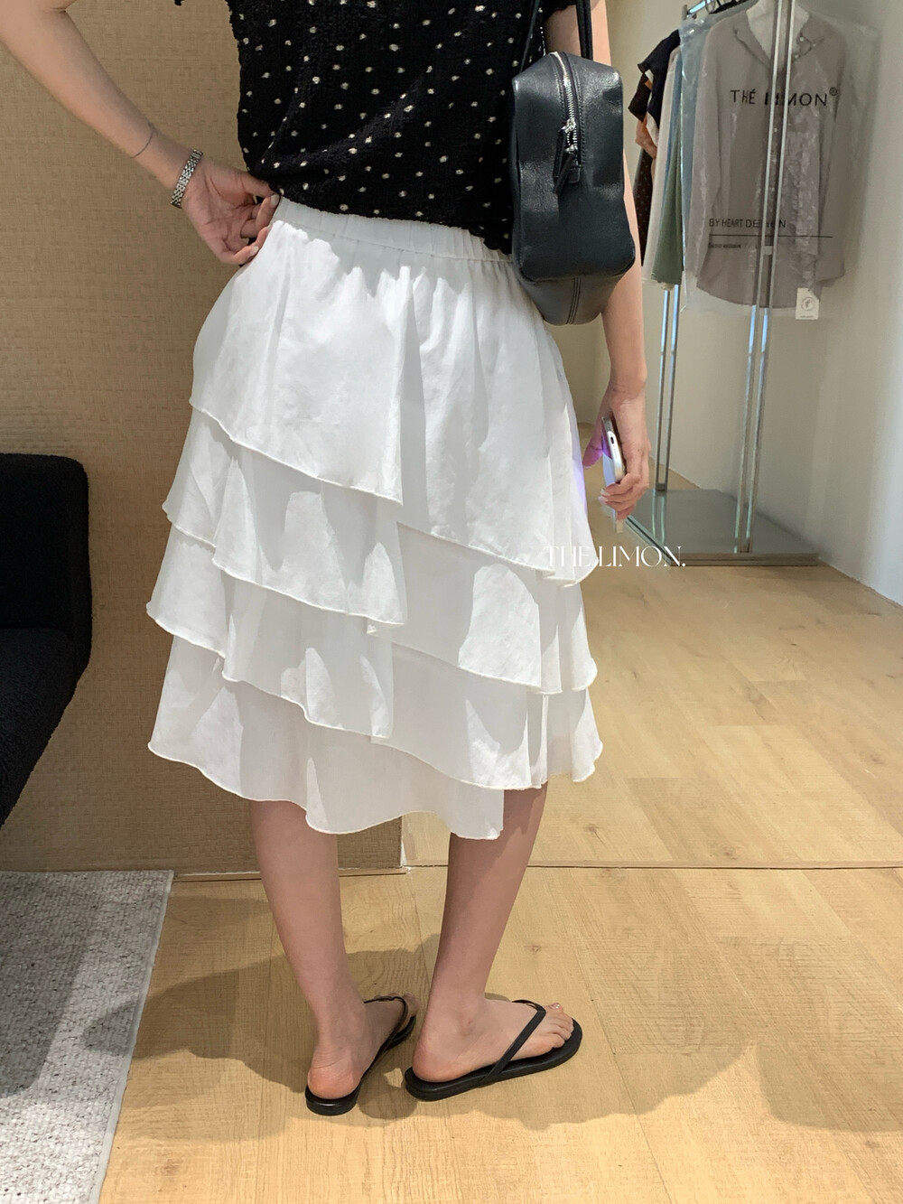 Chân váy midi xếp ly tầng bất đối xứng chất liệu Tencel — màu trắng, Bột cam, màu xám chi tiết 21