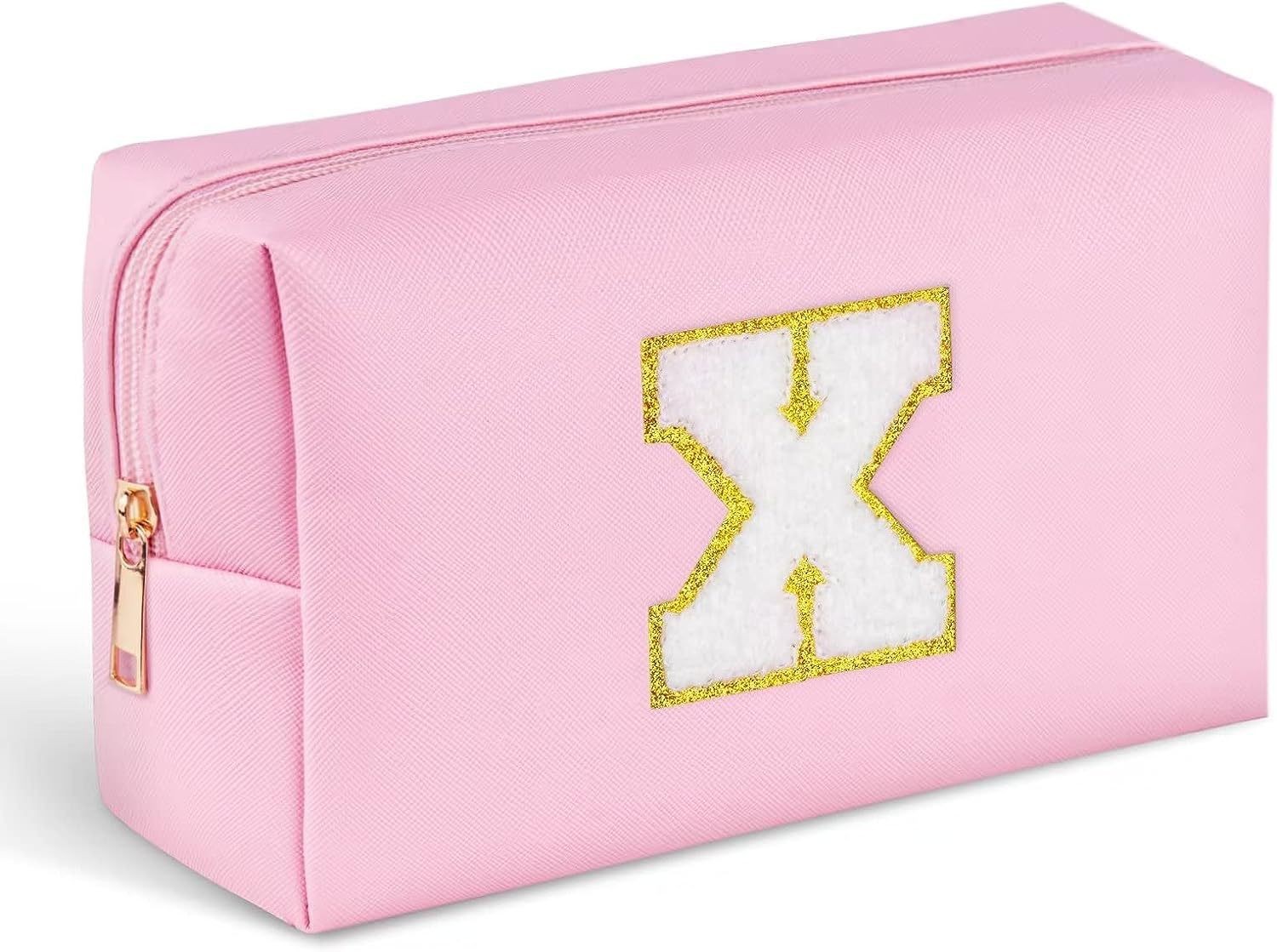 Amazon Venta caliente bolsa de cosméticos simple Pu Cruz patrón impermeable carta inicial bordado bolsa de cosméticos bolsa de almacenamiento de cosméticos