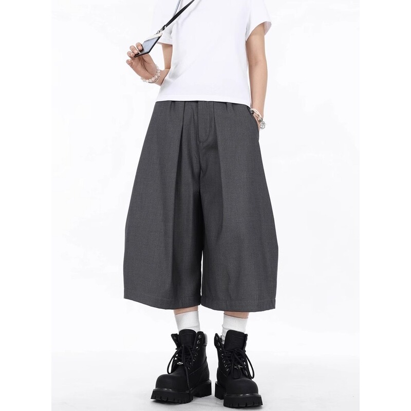 American-Style Cleanfit Pleated Wide-Leg Cropped Trousers for Men and Women, New High-End, Handsome, Loose Casual Pants, Trendy