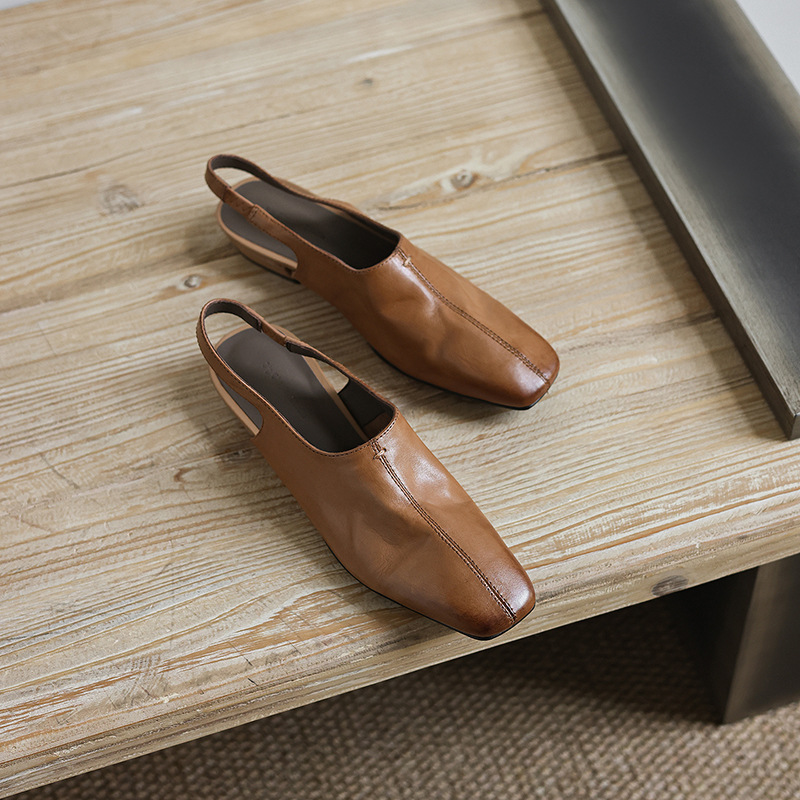 Sandal nữ mũi nhọn quai ngang gót thấp phong cách Hàn Quốc — màu nâu chi tiết 19