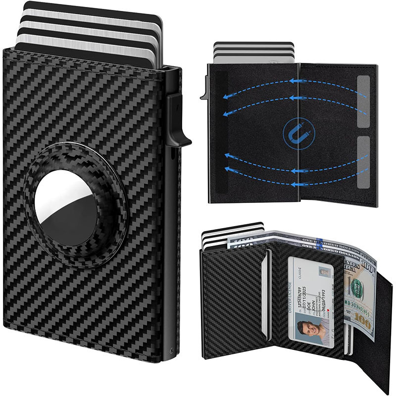 Amazon Side-Push Card Holder Large Capacity Card Slots Carbon Fiber Microfiber 70% off Airtag Wallet Men's Style Cross-Border Trend