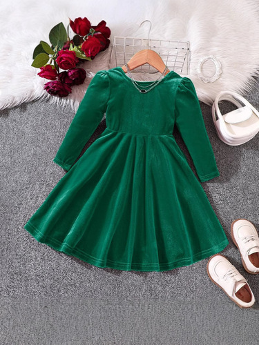 EW children's clothing new products for young and middle children's autumn and winter velvet bow Christmas princess dress