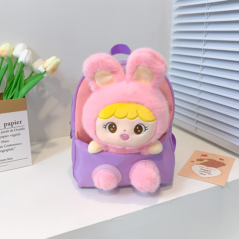 Nueva mochila de jardín de infantes de dibujos animados, mochila infantil, mochila ultra ligera, muñeca de peluche, fabricante de mochila para niñas