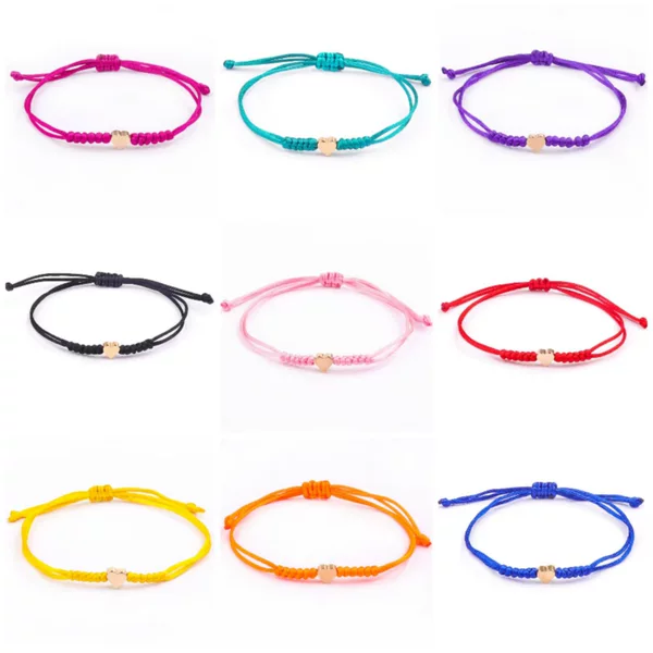 Cross-Border Temu Popular Alloy Heart Braided Bracelets for Couples Handmade Adjustable Red Rope Simple and Versatile Wholesale Now