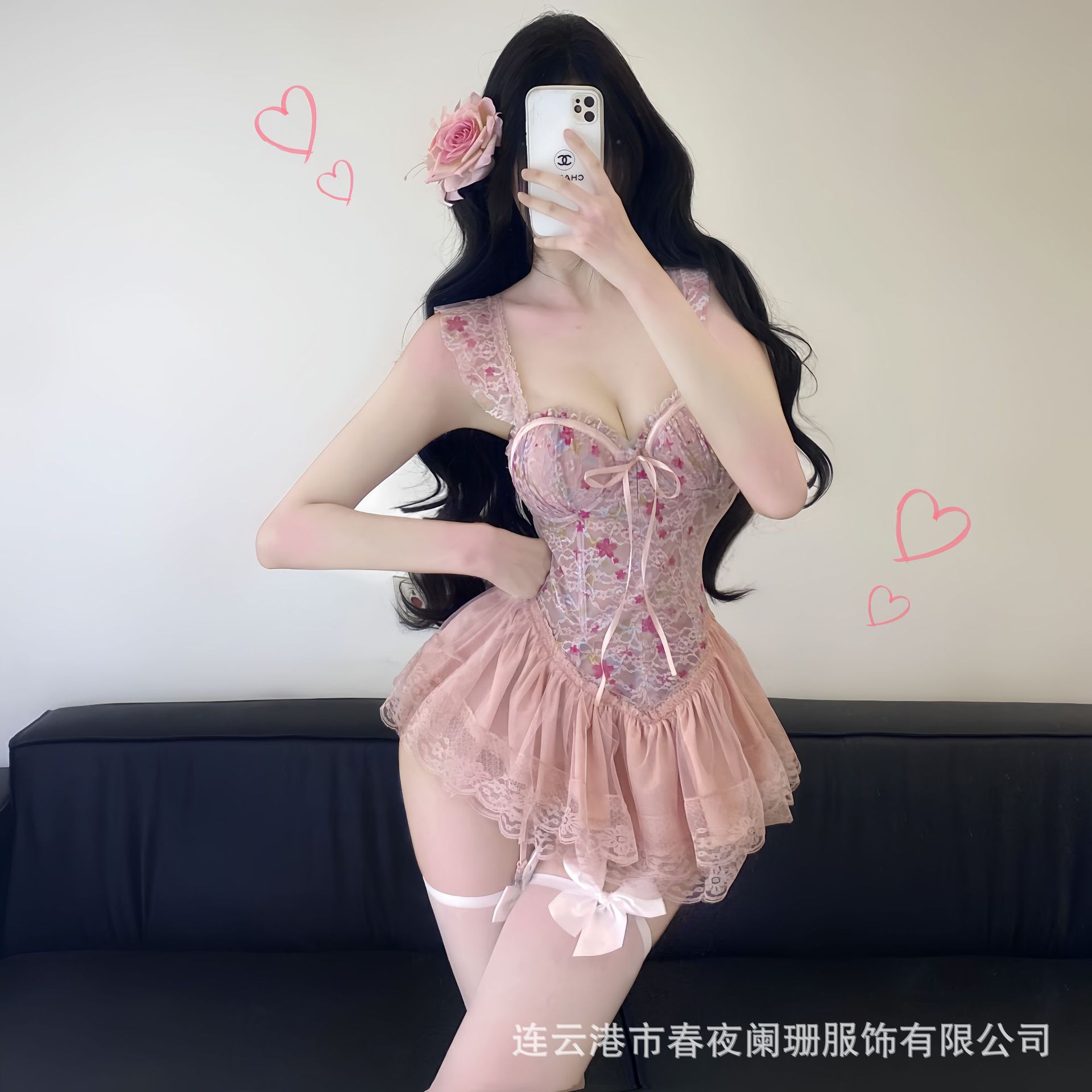 섹시한 란제리 섹시한 달콤한 생선 뼈 가슴 패드 순수한 욕망 꽃 슬링 조끼 유니폼 유혹 파자마 qqny