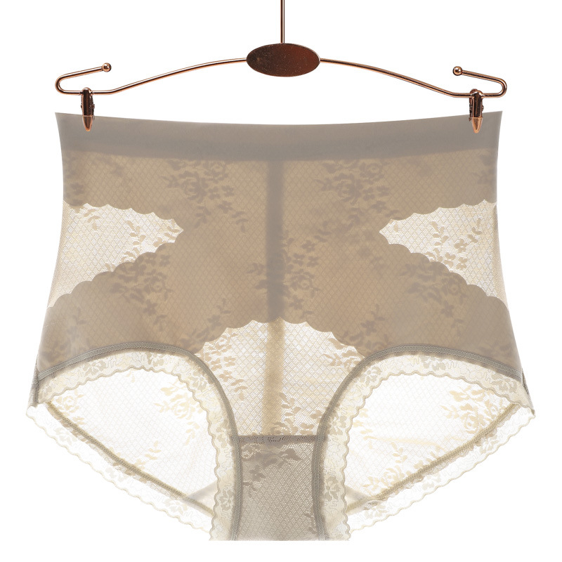 Elástico de cintura alta Cruz vientre contracción cadera levantamiento ropa interior de seda de las mujeres entrepierna antibacteriana ligero transpirable encaje borde triángulo vientre contracción Pantalones