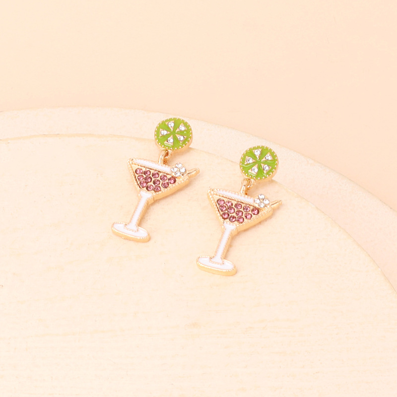 cute niche design wine glass earrings new fashion temperament alloy earrings