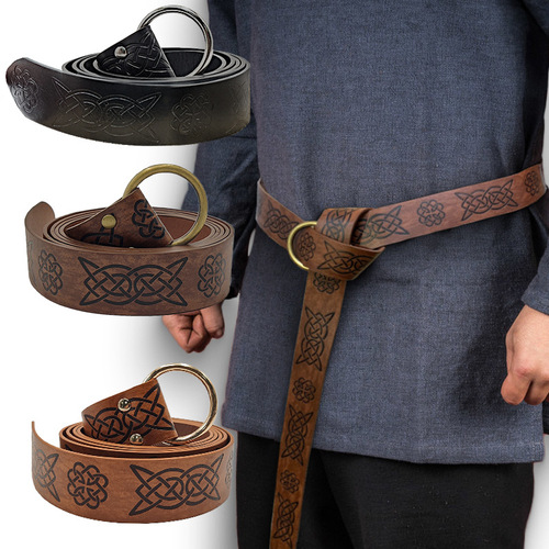 Cross-border hot sale medieval Celtic embossed belt retro knight ring belt COSPLAY stage props