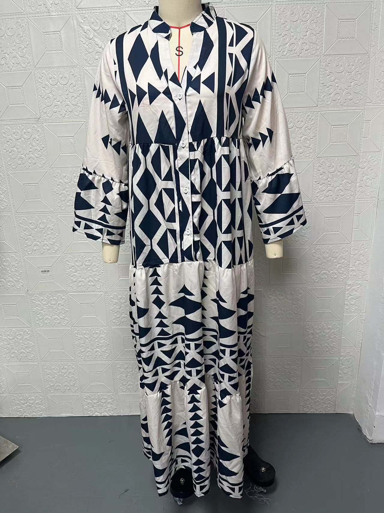 462g Weight Maxi Long Dress Dress Length Type Long Sleeve Sleeve Length Regular Dress Dresses Type Regular Sleeve Sleeve Type Polyester Fabric Type Mid Waist Waist Line Holiday, Daily Occasion V Neck Neckline Regular Fit Fit Type Printing Pattern Summer, Spring Season Women's Gender Printing, Button Design Streetwear Style Wholesale Women's Streetwear Printing Button Printing Holiday Daily V Neck Long Sleeve Regular Dress 6