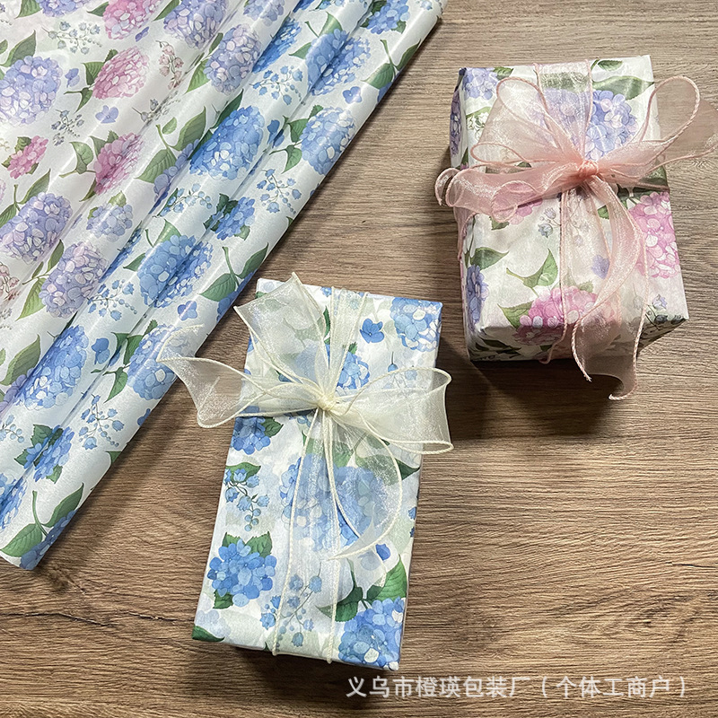 Cross-Border Dropshipping New Colorful Hydrangea Sydney Paper Gift Wrapping Paper Classy Floral Tissue Paper Packaging Copy Paper